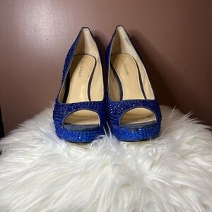 Enzo Angiolini Blue Heels with Peep-Toe Design